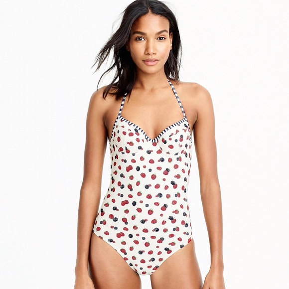 J. Crew Halter One-Piece Swimsuit in Berry Print - Picture 1 of 8